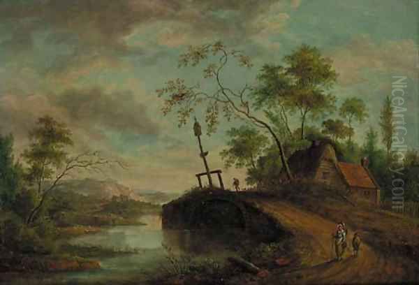 Travellers On A Track In A River Landscape Oil Painting by Dutch School