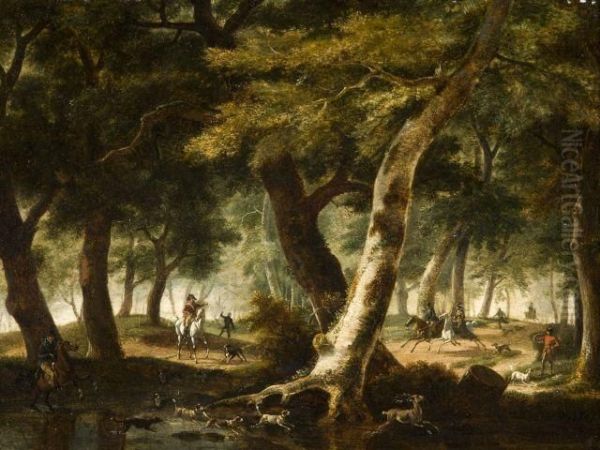 Scene De Chasse A Courre Dans Un Sous-bois Oil Painting by Joseph Swebach-Desfontaines