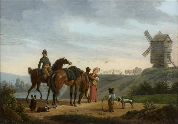 Moulin Dans Un Paysage Anime De Cavaliers Oil Painting by Joseph Swebach-Desfontaines