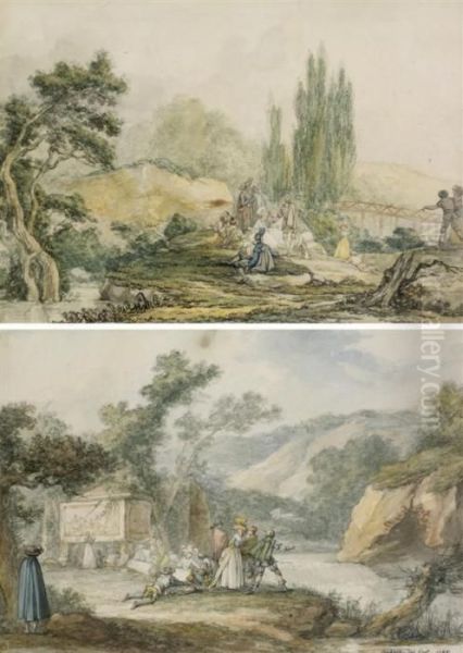 Scenes Galantes Au Bord D'une Riviere Oil Painting by Joseph Swebach-Desfontaines