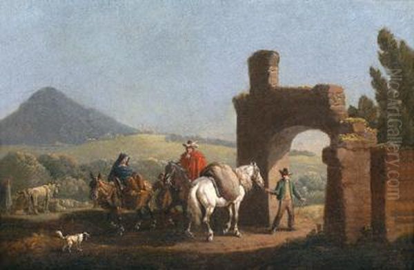 Paesaggio Con Cavalieri Davanti A Un Arco In Rovina Oil Painting by Joseph Swebach-Desfontaines