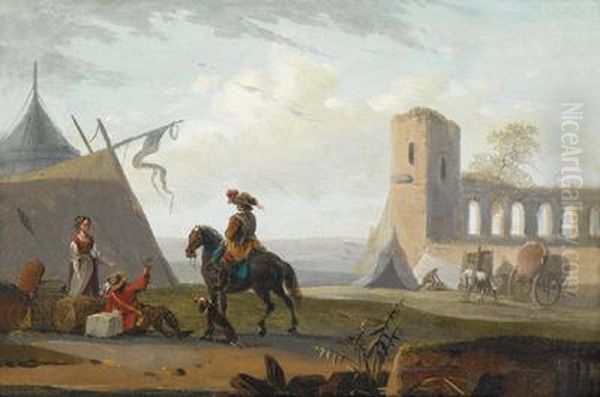 Paesaggio Con Tenda Di Vivandieri E Cavaliere Oil Painting by Joseph Swebach-Desfontaines