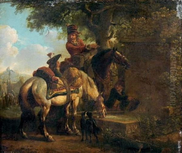 La Halte Des Cavaliers Oil Painting by Joseph Swebach-Desfontaines