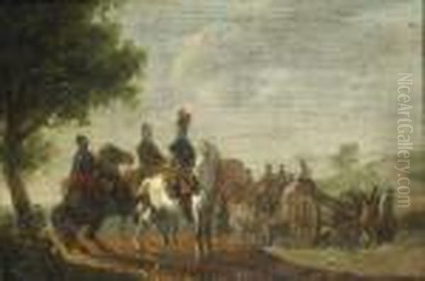 La Halte Devant Le Convoi Oil Painting by Joseph Swebach-Desfontaines