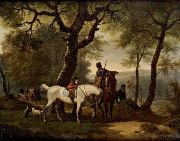 L'arret Pendant La Chasse Oil Painting by Joseph Swebach-Desfontaines