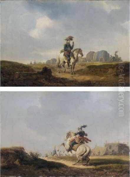 A Landscape With A Cavalier Before A Cottage Oil Painting by Joseph Swebach-Desfontaines