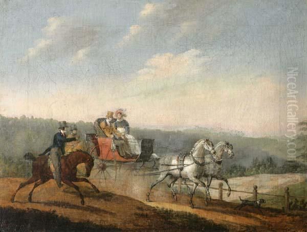 Biedermeier-kutschenfahrt In Weiter Landschaft Oil Painting by Joseph Swebach-Desfontaines