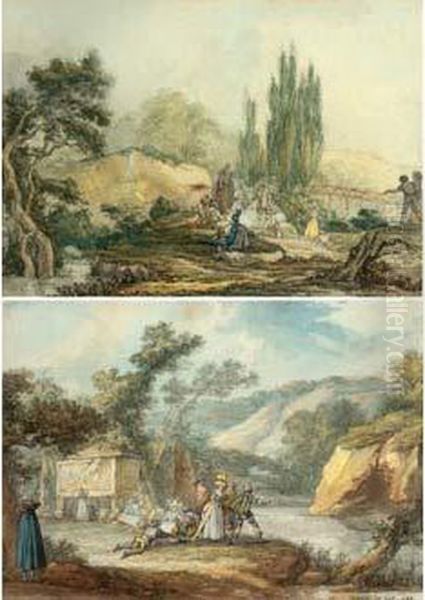 Deux Scenes Galantes Dans Un Parc Oil Painting by Joseph Swebach-Desfontaines