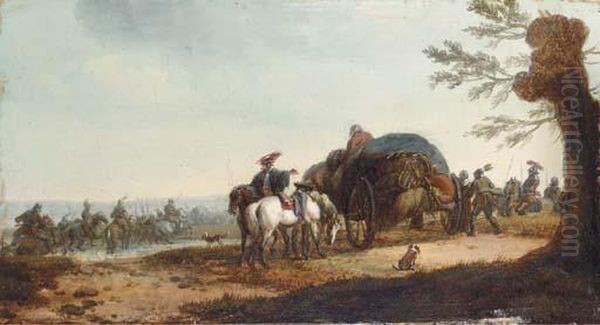 A Supply Wagontrain With Cavalry Beyond Oil Painting by Joseph Swebach-Desfontaines