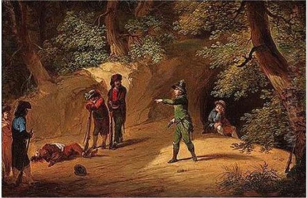 Figures Dueling In A Woodland Clearing Oil Painting by Joseph Swebach-Desfontaines