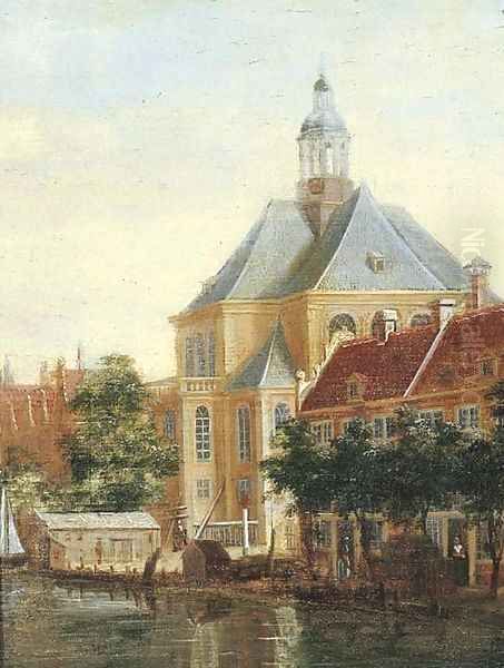 A view of the Wittenburgergracht with the Oosterkerk, Amsterdam Oil Painting by Dutch School