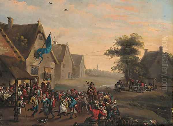 A village festival by a tavern Oil Painting by Dutch School