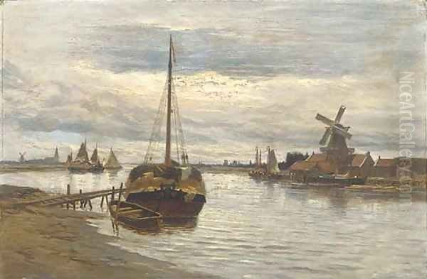 Barges on a lowland estuary Oil Painting by Dutch School