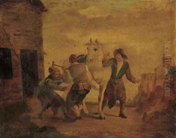 Blacksmiths shoeing a horse Oil Painting by Dutch School