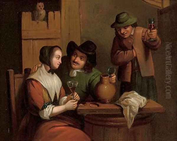 Courtship in a tavern and Drinking in a tavern Oil Painting by Dutch School