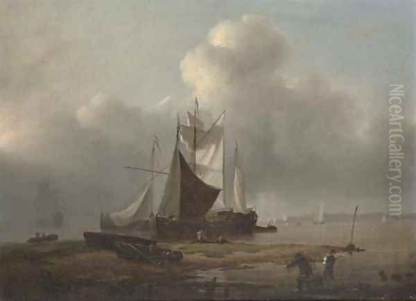 Dutch barges drying their sails at the end of the day Oil Painting by Dutch School