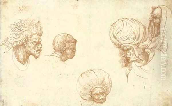 Five head studies, after Ludovico Mazzolino Oil Painting by Dutch School