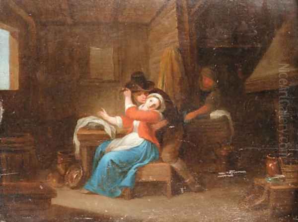 Peasants carousing in an Interior Oil Painting by Dutch School