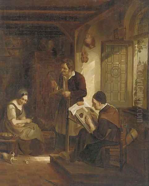 Peasants in a kitchen interior Oil Painting by Dutch School