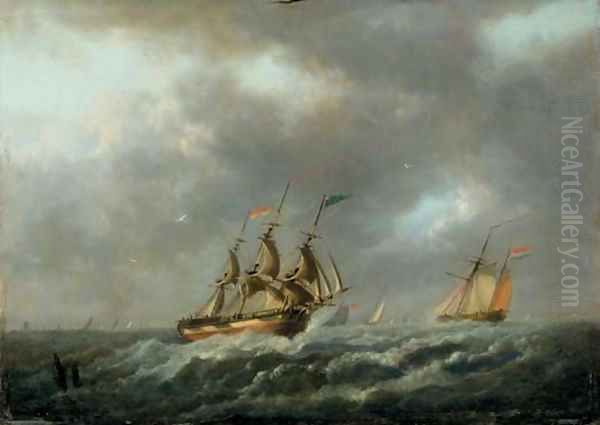 Sailing vessels in a stiff breeze Oil Painting by Dutch School