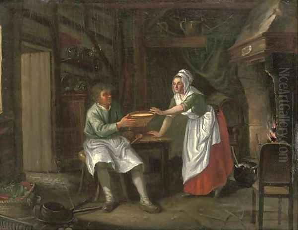 Servants in a kitchen interior Oil Painting by Dutch School