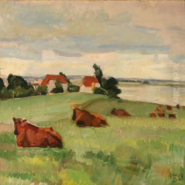 Field With Cows Oil Painting by Fritz Syberg