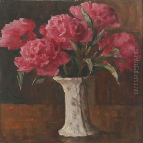 Interior With Peony In A Vase Oil Painting by Fritz Syberg