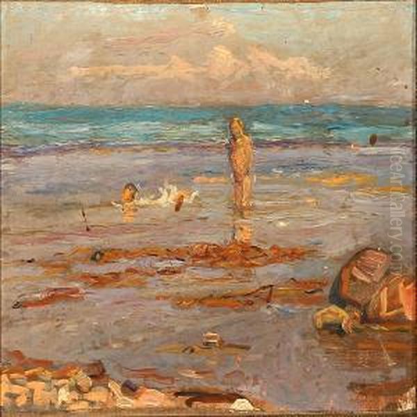 Coastal Scene Withbathing Boys, Kerteminde Oil Painting by Fritz Syberg