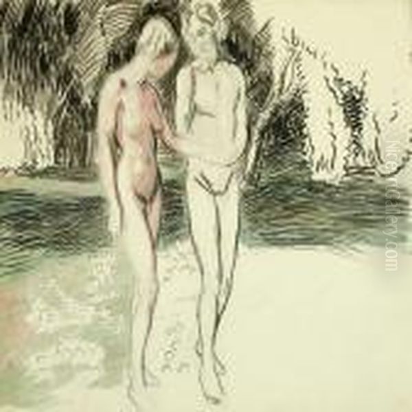 Adam And Eve Oil Painting by Fritz Syberg