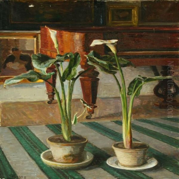 Interior With Piano Andkala Oil Painting by Fritz Syberg