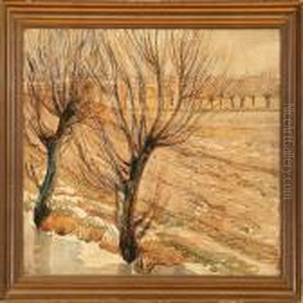 Scenery, Early Spring,with Pollarded Willow Trees Oil Painting by Fritz Syberg