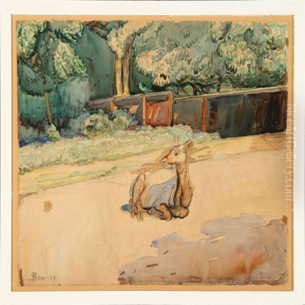 A Deer In A Zoo Oil Painting by Fritz Syberg