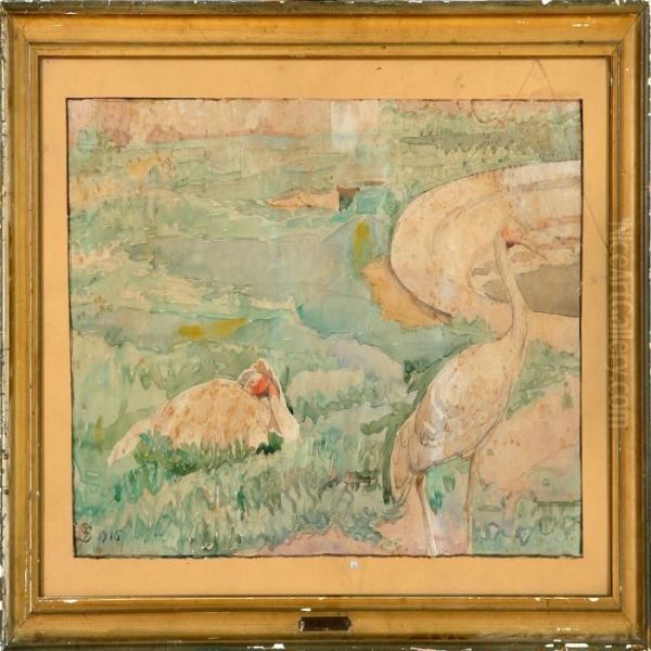 A Crane Oil Painting by Fritz Syberg