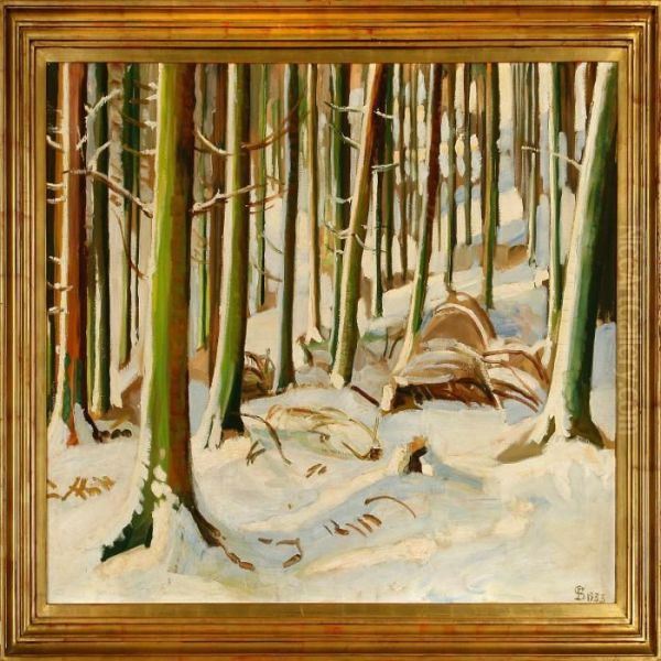 A Snowcovered Forest Floor Oil Painting by Fritz Syberg