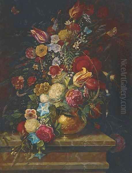 Tulips, roses, chrysanthemums Oil Painting by Dutch School