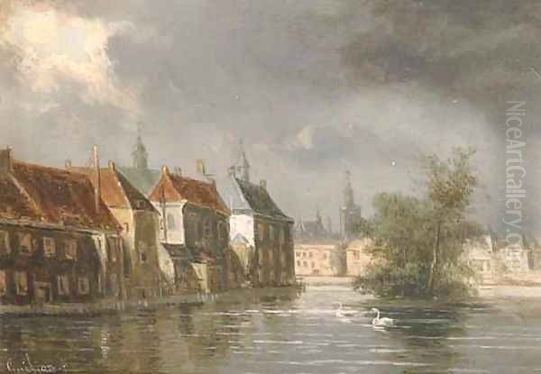 View of the Hofvijfer, The Hague Oil Painting by Dutch School