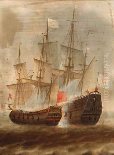 A naval engagement 2 Oil Painting by Dutch School