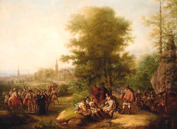 Cavaliers Conversing In A Woodland Landscape Oil Painting by Dutch School