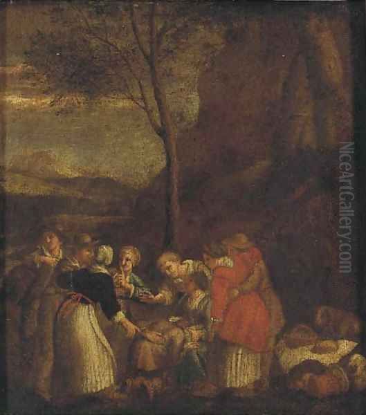 Peasants gathered in a landscape Oil Painting by Dutch School