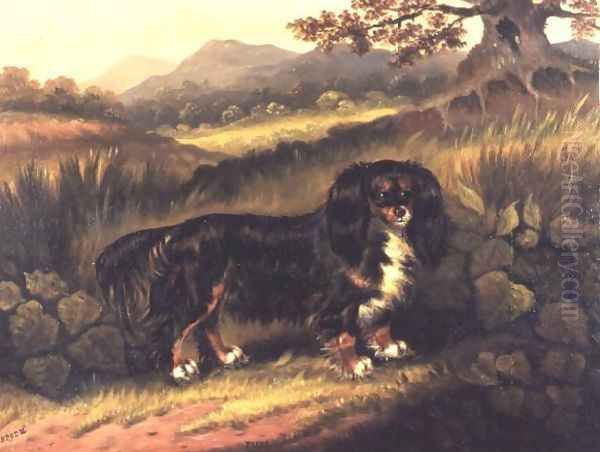 King Charles Spaniel Fuss in a Landscape Oil Painting by Samuel Spode