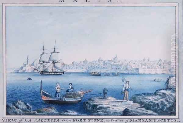 Malta View of La Valletta from Fort Tigne, entrance of Marsamuscetto Oil Painting by Anton the Younger Schranz