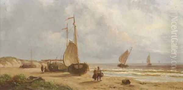 A sunlit beach Oil Painting by Joannes Frederick Schutz