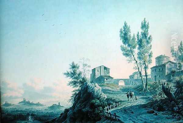 Castello di Lorenzetto, Castagneto, 1803 Oil Painting by Felice Marie Ferdinand Storelli