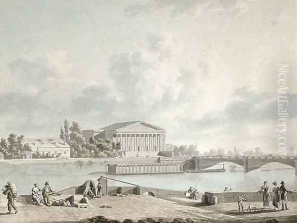 The Pont de la Concorde and the Facade of the Corps Legislatif, c.1809 Oil Painting by Felice Marie Ferdinand Storelli