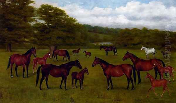 The Duke Of Westminster's Mares And Foals Oil Painting by G. Stirling-Brown