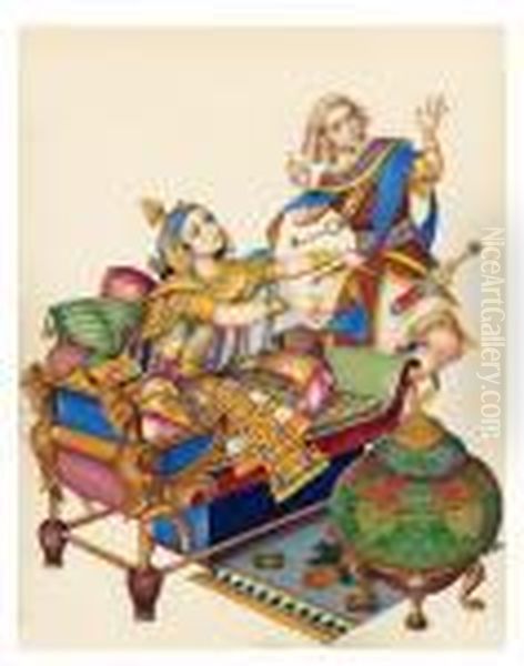 Joseph And Potiphar's Wife. Oil Painting by Arthur Szyk