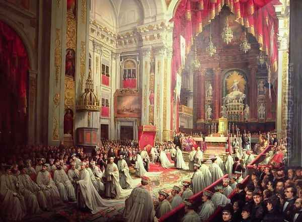 Investiture of King Alfonso XII 1857-85 as Grand Master of the Military Orders Oil Painting by Joaquin Siguenza