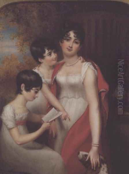 Three Girls and their Dog Oil Painting by Samuel John Stump