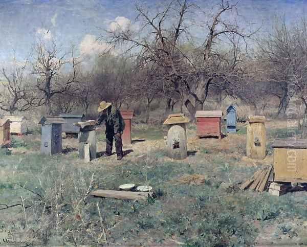 A Spring Day, or Beehives, 1899 Oil Painting by Sergei Ivanovich Svetoslavsky