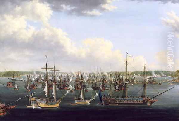 The Battle at Fredrikshamn, 15 May 1790 Oil Painting by Johan Tietrich Schoultz